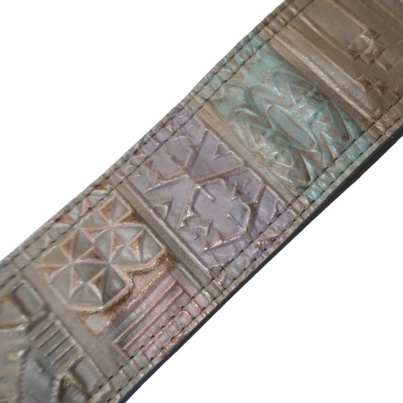 vtg 80s MZ ACCESSORIES Embossed leather wide belt sz L main image 3